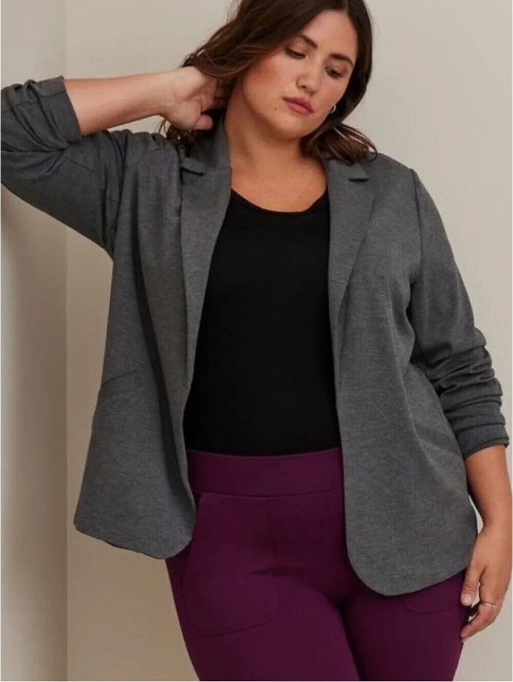 Torrid Size 3 Gray Long Sleeve Knit Open Front Jacket Pockets Stretch